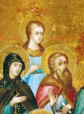 Праведная Гиликерия (в центре), фрагмент иконы «Собор Новгородских святых», XIX век