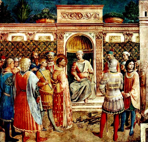 Юний Рустик председательствует на суде над Иустином Философом. Фра Анджелико, 1447—1450.