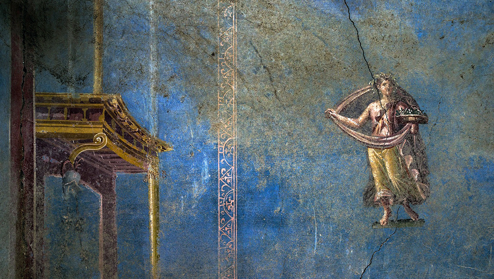 Помпеях обнаружили голубой зал с редкими фресками
