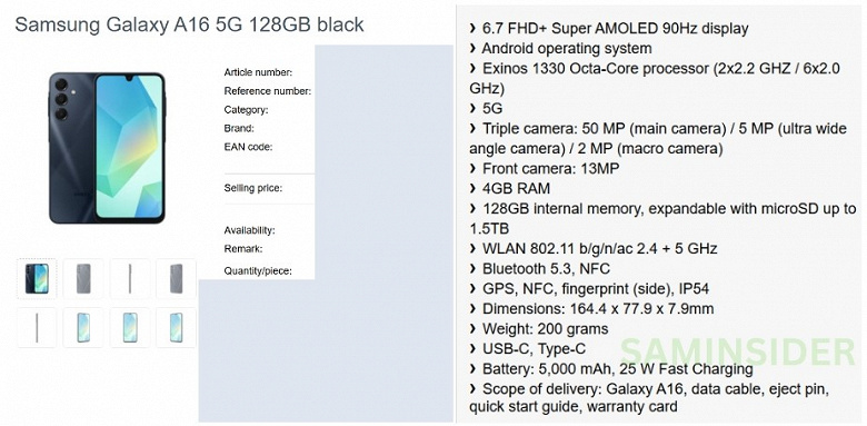 5000 мАч, экран Super AMOLED 90 Гц, IP54 и 6 лет обновлений. Раскрыты все характеристики Samsung Galaxy A16